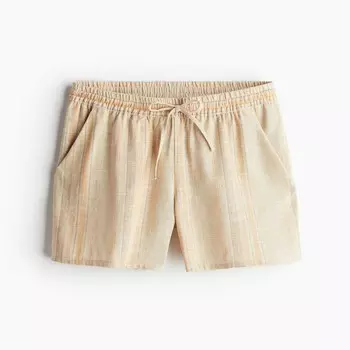 Шорты H&M Linen-blend Pull-on, бежевый