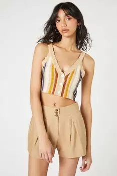 Шорты из льняной смеси с высокой посадкой Forever 21, серо-коричневый