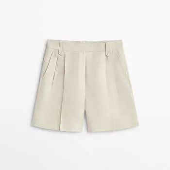 Шорты Massimo Dutti 100% Linen Darted Bermuda, бежевый
