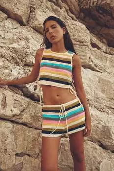 Шорты в полоску, связанные крючком ZARA, розовый