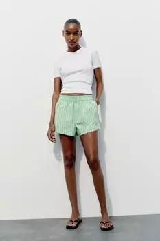 Шорты в полоску ZARA, зеленый