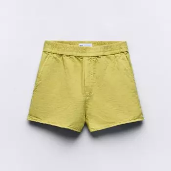 Шорты Zara Faded-effect Linen Blend, светло-лаймовый
