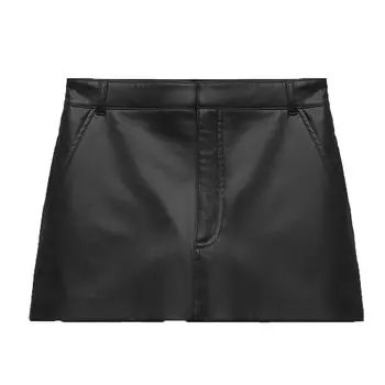 Шорты Zara Faux Leather, черный