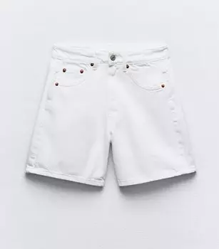 Шорты Zara Trf Mid-rise Denim Bermuda, белый