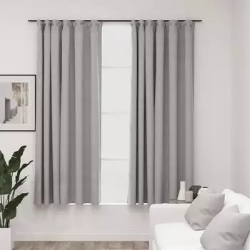 Шторы блэкаут на крючках под лен 2 шт. серые 140х225 см DKD HOME DECOR, серый