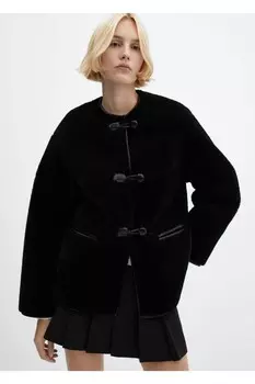 Шуба с аппликацией Mango, черный