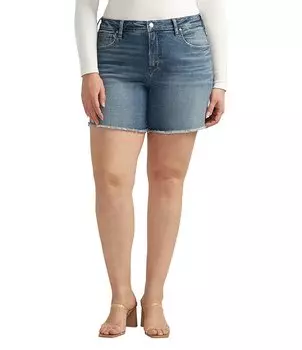 Silver Jeans Co. Плюс размер Шорты Beau из эластичной ткани с потрепанным краем и высокой посадкой, синий