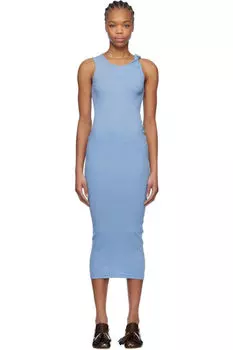 Синее платье миди с логотипом Anchor и перекрученными бретелями JW Anderson