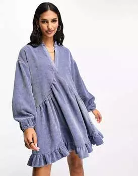 Синее вельветовое мини-платье ASOS