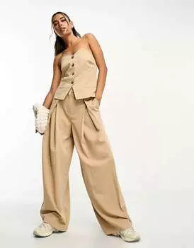 Синие брюки со складками спереди ASOS