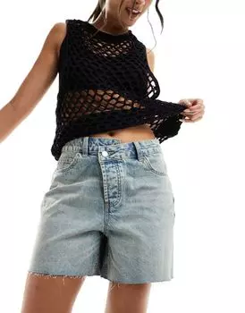 Синие джинсовые шорты с перекрестной талией ASOS DESIGN