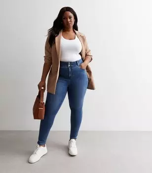 Синие джинсы скинни Yazmin с завышенной талией Curves Lift & Shape New Look, синий