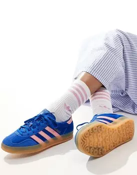 Синие и розовые бархатные кроссовки adidas Originals Gazelle Indoor