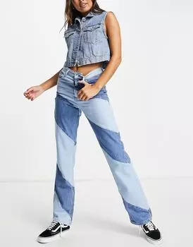 Синие прямые джинсы Kort со спиральными вставками Topshop
