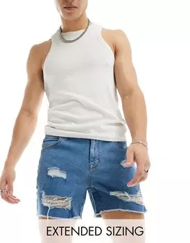 Синие рваные шорты ASOS