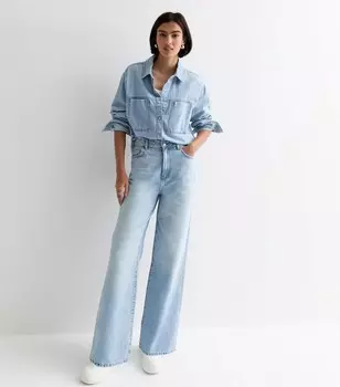 Синие широкие джинсы с завышенной талией Adalae New Look, бледно-голубой