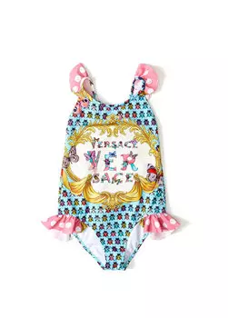 Синий купальник для девочек с рюшами Versace