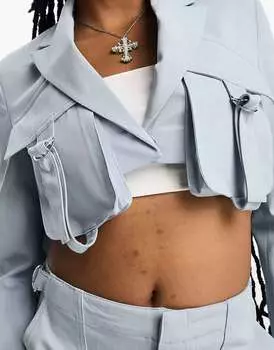 Синий укороченный блейзер карго Bershka
