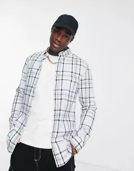 Синяя эластичная рубашка в тонкую клетку ASOS DESIGN