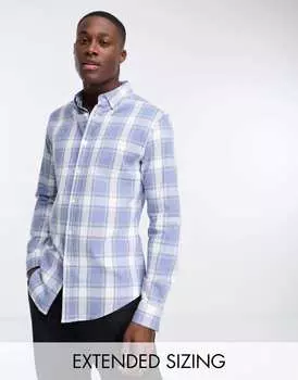 Синяя эластичная рубашка в тонкую клетку ASOS DESIGN