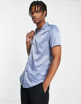 Синяя атласная рубашка скинни ASOS DESIGN
