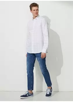 Синяя-белая мужская рубашка Comfort Fit с нижним воротником Network