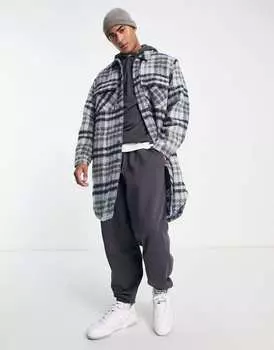 Синяя длинная рубашка в клетку ASOS DESIGN