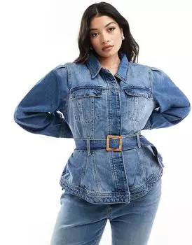 Синяя джинсовая куртка River Island с поясом на талии