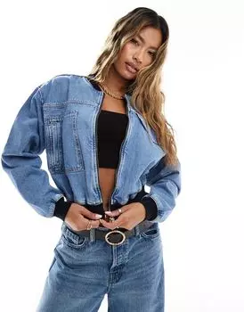 Синяя джинсовая укороченная куртка River Island