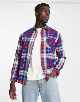 Синяя фланелевая рубашка в клетку с логотипом Tommy Jeans