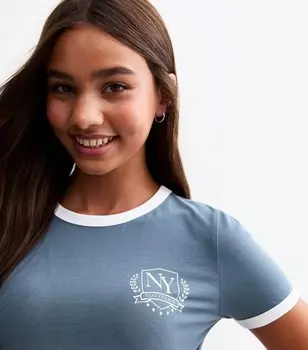 Синяя футболка для девочек NY Ringer New Look, синий