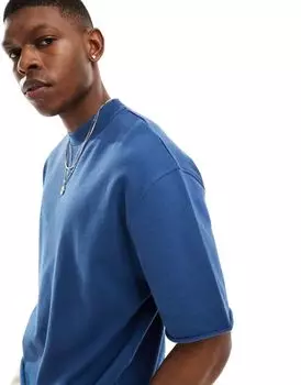 Синяя футболка оверсайз с прострочкой ASOS