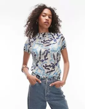 Синяя футболка с жатым бантом Topshop