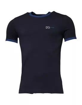 Синяя хлопковая эластичная футболка с круглым вырезом Dolce & Gabbana