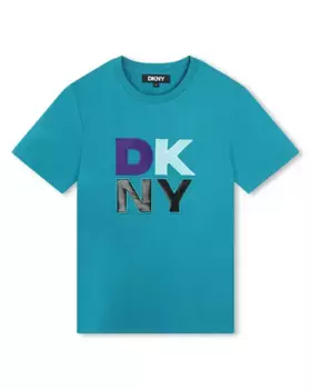 Синяя хлопковая футболка для мальчика DKNY, индиго/синий