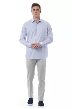 Синяя хлопковая мужская рубашка Bagutta, цвет Light Blue