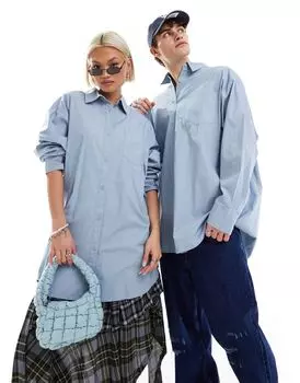 Синяя хлопковая рубашка унисекс COLLUSION оверсайз