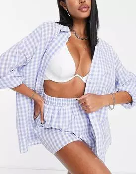Синяя пляжная рубашка в клетку в мелкую клетку ASOS DESIGN