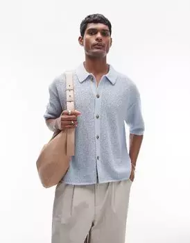 Синяя рубашка на пуговицах крючком Topman
