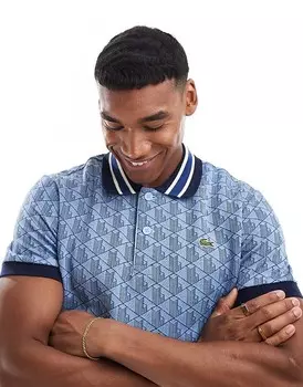 Синяя рубашка-поло с монограммой Lacoste