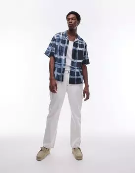Синяя рубашка в свободную прозрачную клетку с короткими рукавами Topman