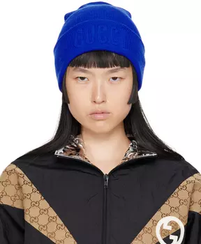 Синяя шапка с вышивкой Gucci
