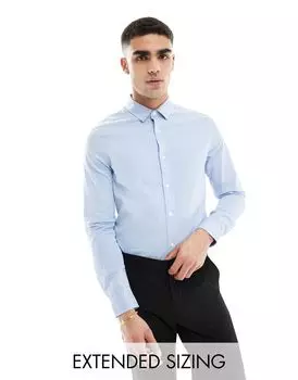 Синяя узкая рубашка в микро клетку ASOS DESIGN