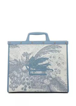Синяя женская сумка с узором и логотипом Etro