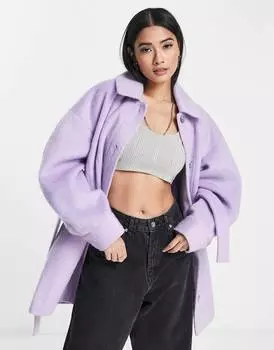 Сиреневая куртка с поясом и овальными рукавами Topshop
