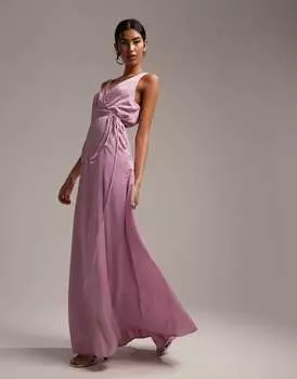 Сиреневое атласное платье макси с запахом и завязками ASOS Bridesmaid