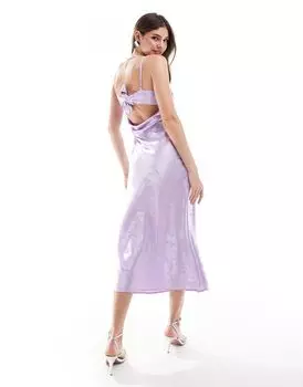 Сиреневое атласное платье макси с завязками спереди Miss Selfridge