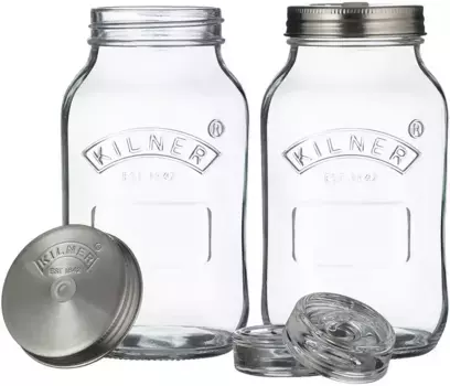 Система хранения KILNER, (комплект, 2 шт.), (набор для брожения), для консервирования овощей по 1 л 10х18х10 см, цвет transparent