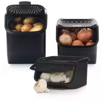 Система хранения TUPPERWARE «Tupperware, PotatoSmart 8,3 л + OnionSmart 5,5 л + GarlicSmart 2,3 л», (набор, 3 шт.), идеальное решение для хранения ваших продуктов, черный