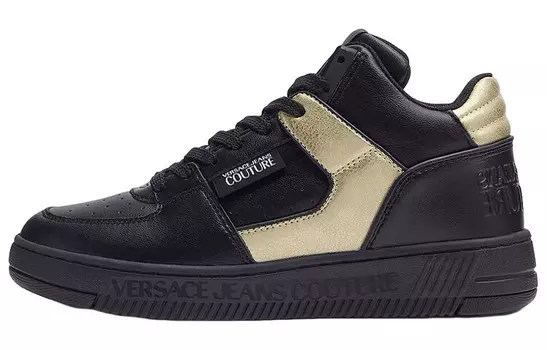 Скейтбординговые туфли женские, средней высоты, черные/золотые Versace Jeans